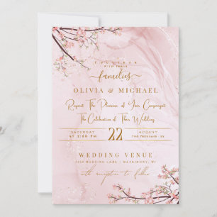 CONVITES ROSA MARBLE ABSTRATO FLORALS CASAMENTO DUSTY DOURA