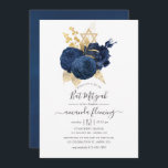 Convites Rosa marinho Azul e Dourado Vintage Bat Mitzvah<br><div class="desc">Rosas coloridos com marinho chic vintage taco mitzvah convite com sotaque de ouro e tipografia elegante de escrita manual.</div>