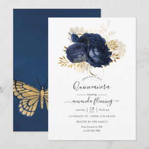 Convites Rosa marinho Azul e Vintagem Dourada Quinceañera