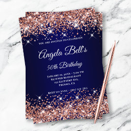 Convites Rosa Marinho Luminter Dourada Azul Rico Monograma