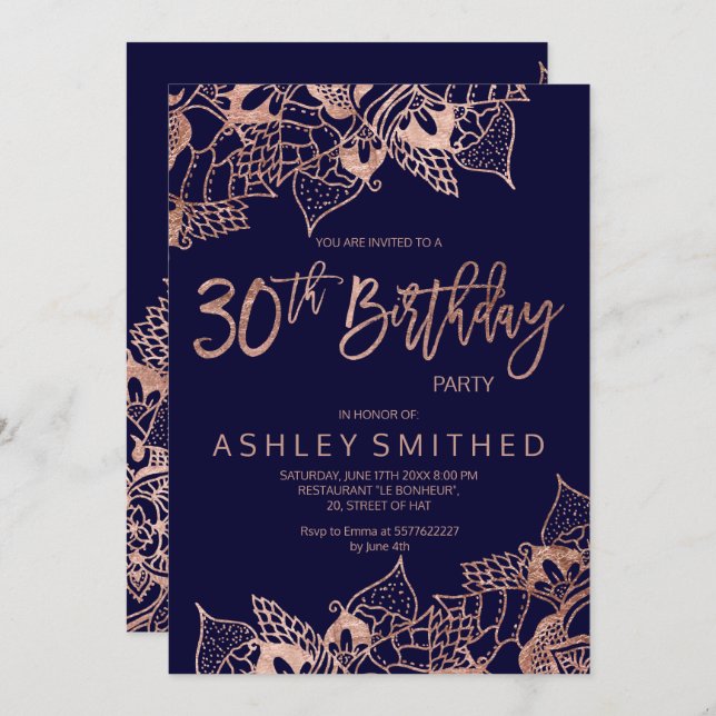 Convites Rosa marinho  mandala - tipografia aniversário de  (Frente/Verso)