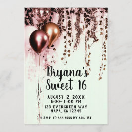 Convites Rosa Mecha Rosa Dourado Luzes Rústico Hera Sweet 1