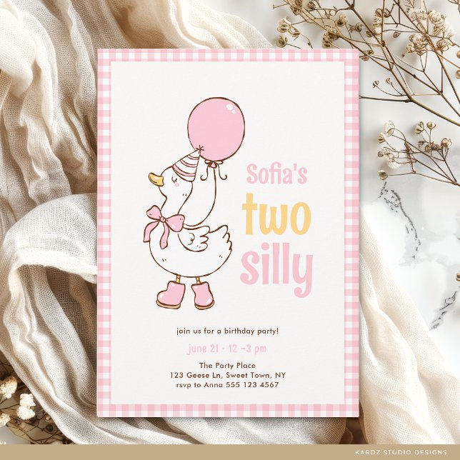 Convites Rosa  Meninas Duas Gansas Bobas Aniversário de 2 a (The front of the invitation is shown in a 5x7-inch size. Choose size, paper, and corner style.)