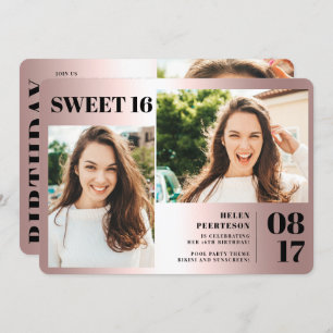 Convites Rosa metálico negrito 3 fotos Doce 16 anos