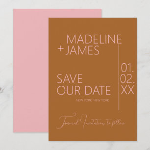 Convites Rosa Minimalista no Tipo Terracotta Salve as Datas