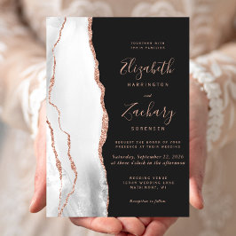 Convites Rosa Moderna de Cinza Dourada Agate Negra Nuptura 