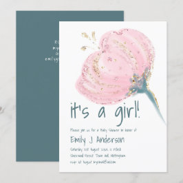 Convites Rosa Moderno Dourado É uma menina Baby Shower manu