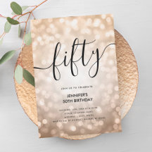 Rosa moderno Dourado Luzes Brilhantes 50º Aniversá