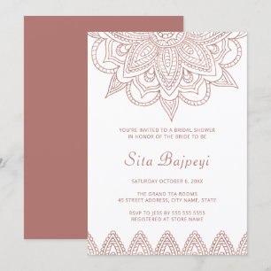 Convites Rosa Moderno Dourado Mehndi Chá de panela Hindu