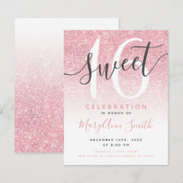 Convites Rosa moderno Dourado Ombre 16º Aniversário