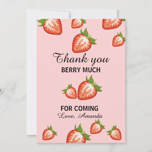 Convites Rosa Muito Obrigado Berry Primeiro Aniversário (Frente)