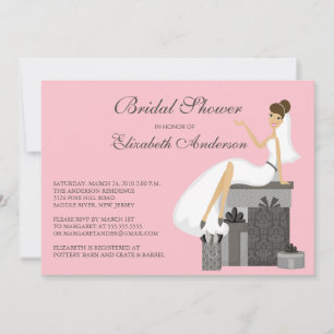 Convites Rosa na moda do pêssego do chá de panela da noiv