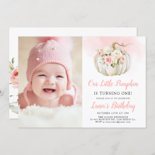 Convites Rosa Nossa Foto do primeiro aniversario de Abóbora