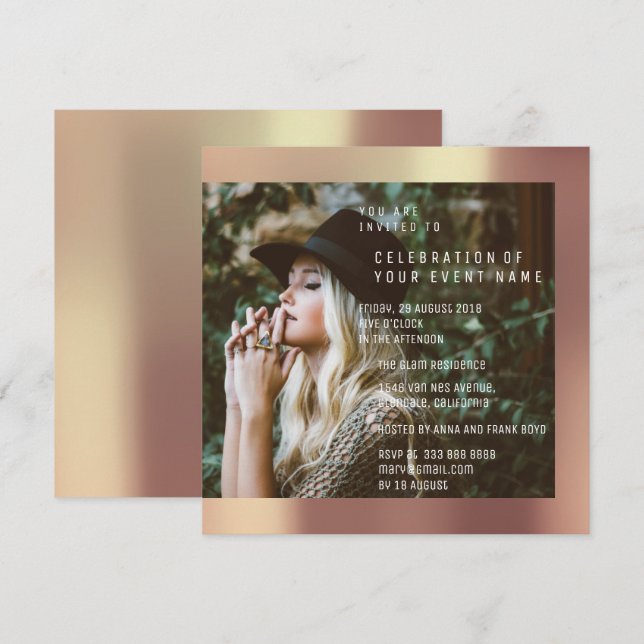 Convites Rosa nupcial do cobre da festa de formatura de (Frente/Verso)