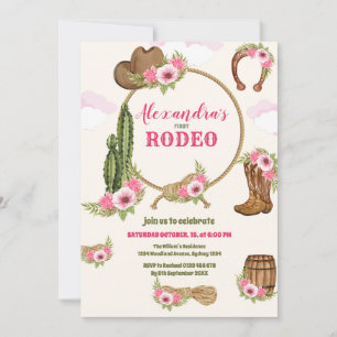 Convites Rosa Ocidental Primeiro Aniversário Rapariga Rodeo
