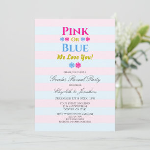 Convites Rosa ou Azul Nós Amamos Você Revelação do Sexo do