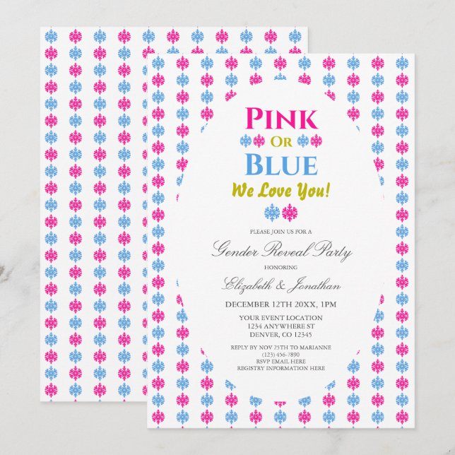 Convites Rosa Ou Azul Nós Amo-Te A Revelação De Gênero Em F (Frente/Verso)