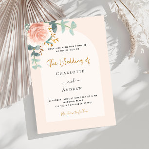 Convites Rosa ouro blush arco floral casamento