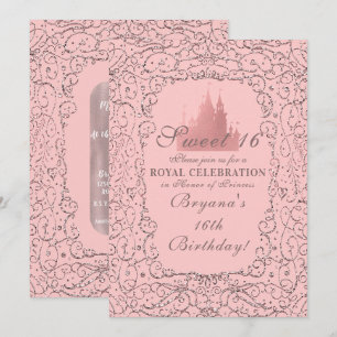 Convites Rosa Ouro Real Castelo Princesa Doce 16