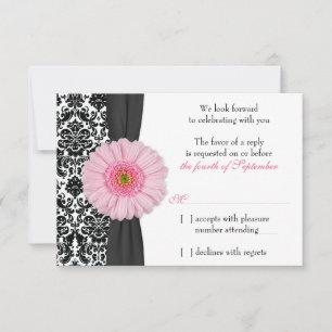 Convites Rosa Pálido Gerber Daisy Damask Resposta RSVP Casa