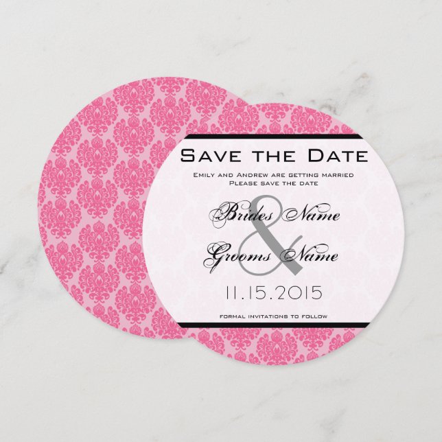 Convites Rosa Pálido Rosa Quente Save the Date de Casamento (Frente/Verso)