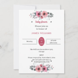 Convites Rosa para Flores Elegantes Chá de fraldas Personal