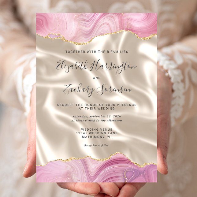 Convites Rosa Pastel Dourado Ágata Marfim Seda Casamento (Criador carregado)
