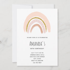 Convites Rosa Pastel e Arco-íris Boho de Aniversário com Br