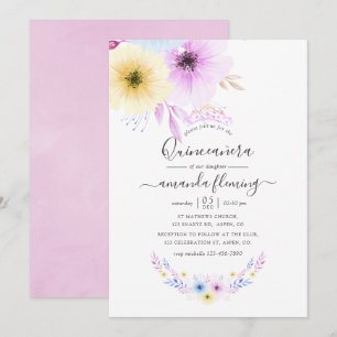 Convites Rosa Pastel e Azul Floral Quinceañera