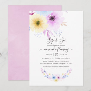 Convites Rosa Pastel e Floral Azul Sip e See