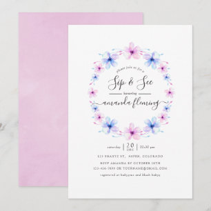 Convites Rosa Pastel e Floral Azul Sip e See