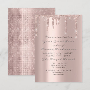 Convites Rosa Pastel Pó Brilhante Glitter Pingando Cinza