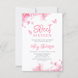 Convites Rosa pastel Romântico floral aquarela Sweet 16