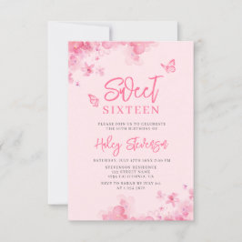 Convites Rosa pastel Romântico floral aquarela Sweet 16