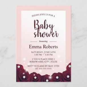 Convites Rosa Pearl Floral Blush Chá de fraldas Rosa Brilha
