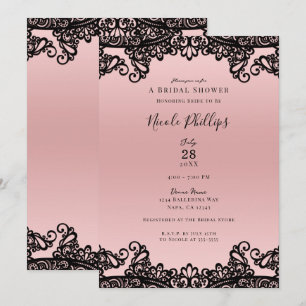 Convites Rosa Pêssego Preto Tinta Renda Elegante Chuveiro d