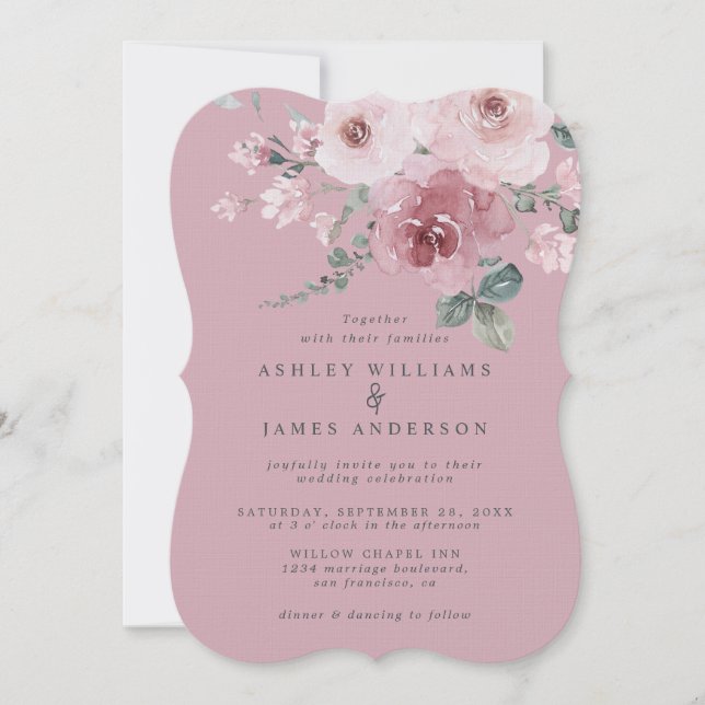 Convites Rosa Pink Empoeirada Bege Casamento (Frente)