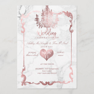 Convites Rosa PixDezines - Chandelier/Heart/Marble