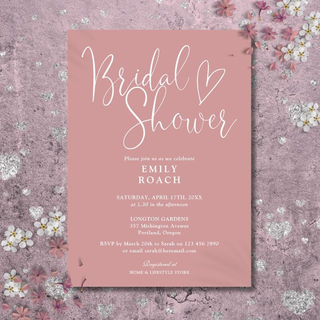 Convites Rosa Poeira Rosa Elegante Chuveiro de Noiva Script (Dusty Rose Pink Elegant Script Bridal Shower Invitation)