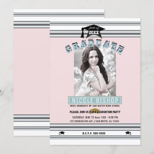 Convites Rosa Prata Azul Festa de Formatura com Foto Elegan
