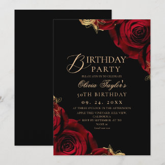 Convites Rosa Preta Borgonha Floral 50º Aniversário