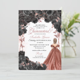Convites Rosa Preto Borboleta Rosa Glitter Quinceañera