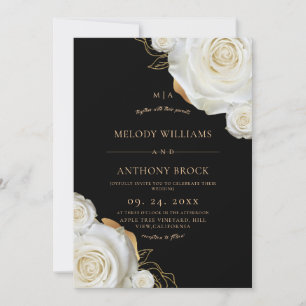 Convites Rosa Preto Branco Casamento Floral Elegante