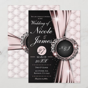 Convites Rosa Preto e Branco Elegância Luxuosa Casamento ou