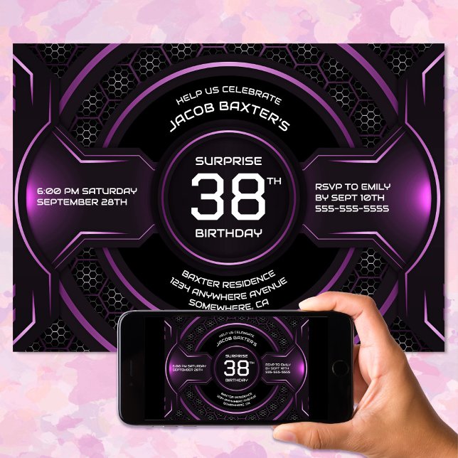 Convites Rosa Preto Qualquer Festa de aniversário Surpresa  (Criador carregado)