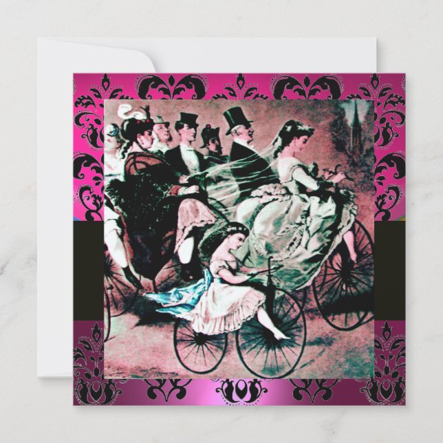 Convites ROSA, PRETO, ROXO DAMASCO MONOGRAMA, branco, fúcsi (Frente)