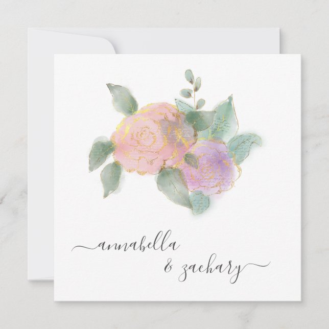 Convites *~* ROSA QR RSVP Dourada Glitter - AR12 Wedding In (Frente)