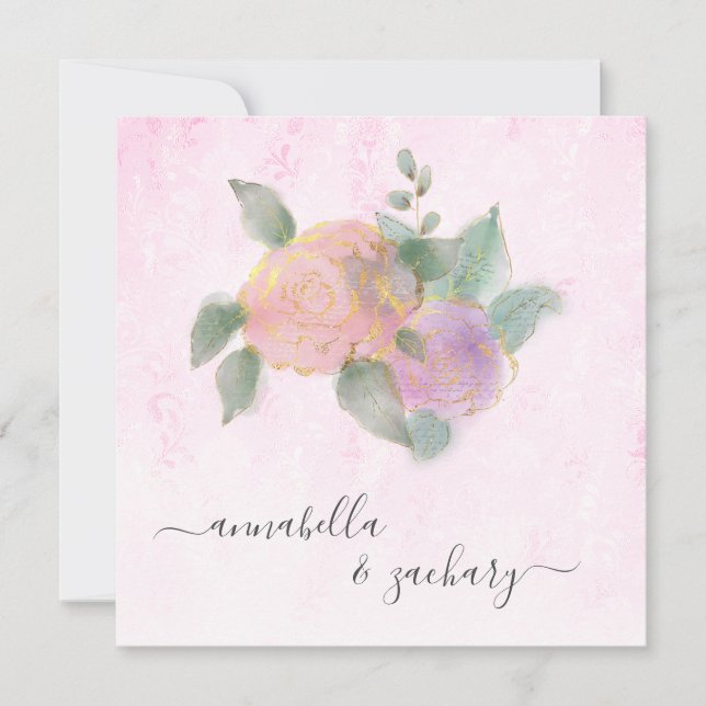 Convites *~* ROSA QR RSVP + Glitter Dourado - Casamento AR1 (Frente)