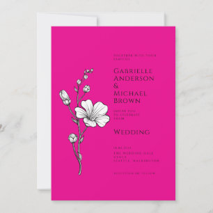Convites Rosa Quente Brilhante Florido Vintage Retro Casame