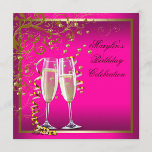 Convites Rosa Quente Dourado Aniversário Rosa Quente da Mul